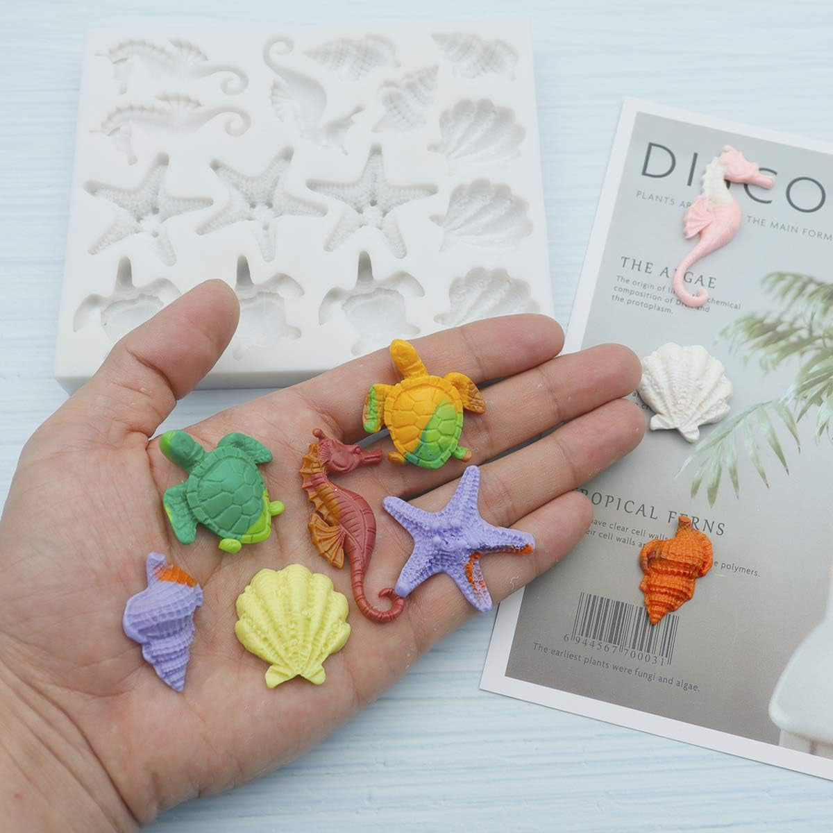 Marine Theme Fondant Silicone Molds, Seashell, Conch, Seahorse, Starfish, Tortoise Silicone Mold for Cake Decoration, Chocolate Candy Sugar Craft
