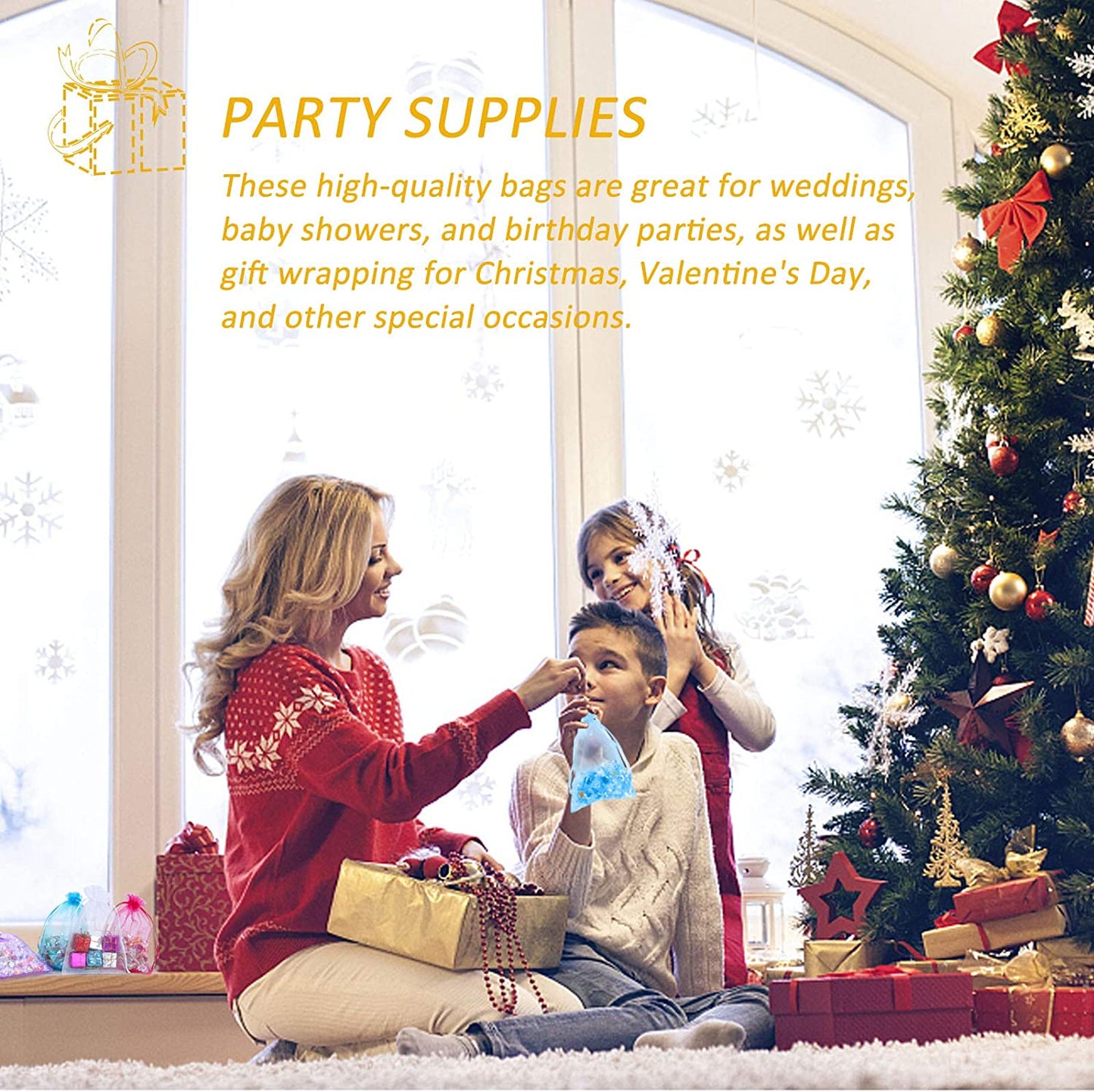 100PCS Blue Sheer Organza Bags Gift Drawstring Pouch for Jewelry Party Wedding Favor Party Festival Candy Bags (4X6)