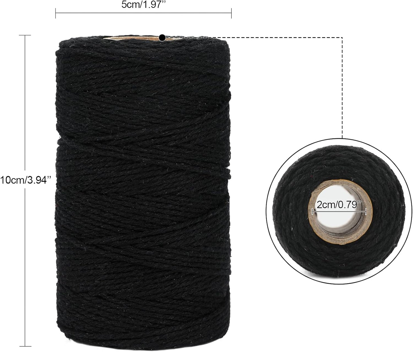 Black String, 2MM 328 Feet Natural Cotton String for Crafts, Cotton Bakers Twine, Black Cotton Twine String, Packing String for Gift Wrapping, DIY Arts and Crafts, Halloween, Christmas Decor