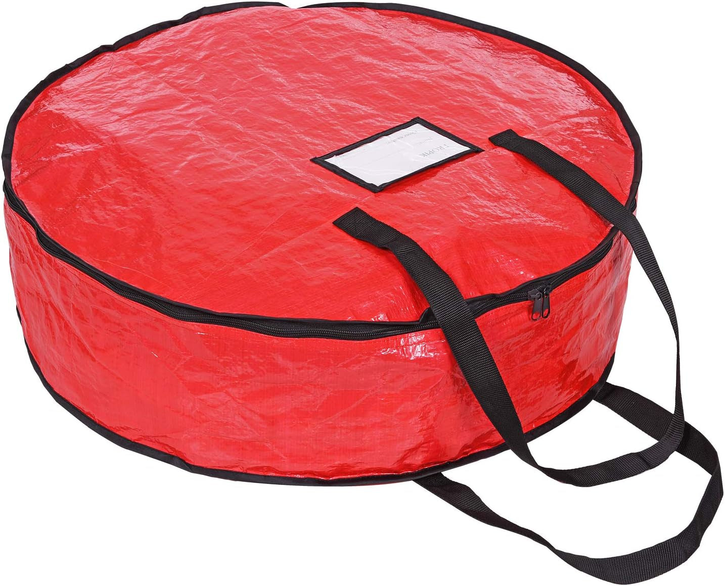 Christmas Wreath Storage Bag 24" - Garland Holiday Container with Tear Resistant Material - Featuring Heavy Duty Handles and Transparent Card Slot - 24” X 7” (Red)
